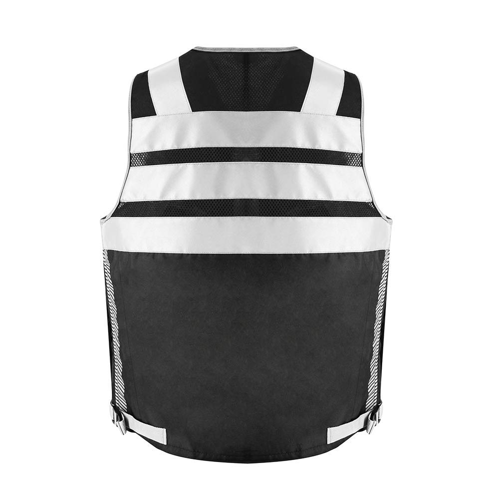 ZUJA 3M Reflective stripes Safety Vest Hi-vis Black knitted Vest with 10 pockets Bright Construction Workwear for men and women. (Black, Extra Large)