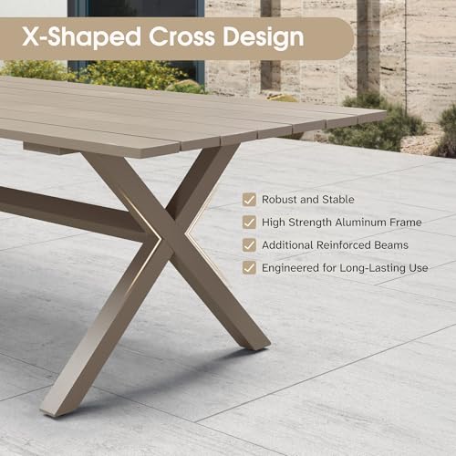 Image of PURPLE LEAF 5 Pieces Patio Dining Set Wicker Outdoor Furniture Rectangular Table and Chairs Set for Garden Deck Aluminum Frame Backyard Kitchen Set, Cushions and Pillows Included Champagne