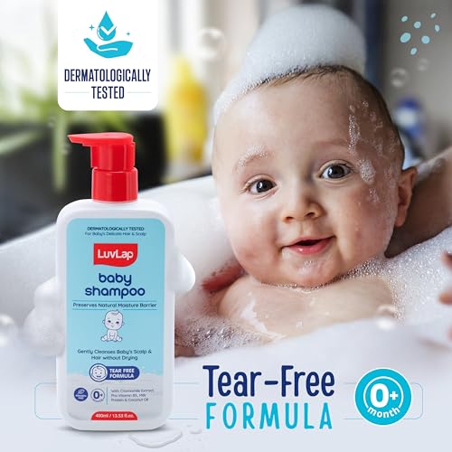 Image of LuvLap Milky Soft Baby Shampoo - 400ml, Tear Free Formula, with Milk Protein, Vitamin E & Coconut Oil, Shea Butter & Chamomile, Gentle Care for Baby's Soft Hair, No Paraben, Dermatologically Tested