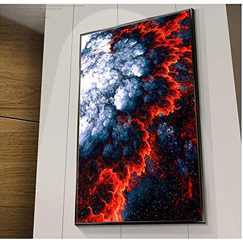Peinture de paysage sur toile irréel bleu rouge pour créer une ambiance salon moderne
