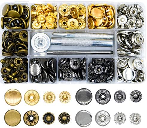 Lynda 80 Sets Metal Snap Fasteners, 4 Colors Snap Fasteners with 4 Pieces Fixing Tools,Used in Leather Craft, DIY Craft, Overalls, Jacket and Jeans,15mm in Diameter
