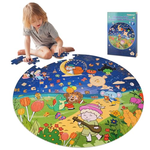 Funsland Jigsaw Floor Puzzles for Kids - Double Sided Puzzles for 3+ Year Old Children Giant 88 Piece Animal Toys Gifts Age 4 5 6 7 8 Boys Girls ﻿