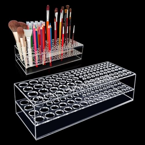 Image of Acrylic Paint Brush Holder 105 Holes Clear Paintbrush Holder Organizer Artist Brush Holder Paint Brush Stand Rack for Pens Pencils Artist