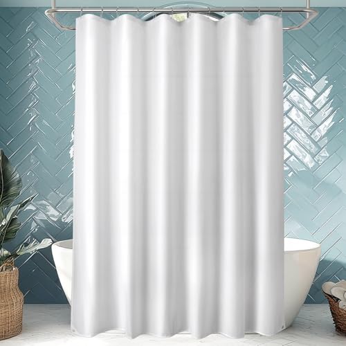 Titanker Long Shower Curtain Liner Washable 72x80 Inches White Shower Liner Fabric with 2 Magnets Polyester Long Bathroom Shower Curtain Liner Waterproof Soft Lightweight White