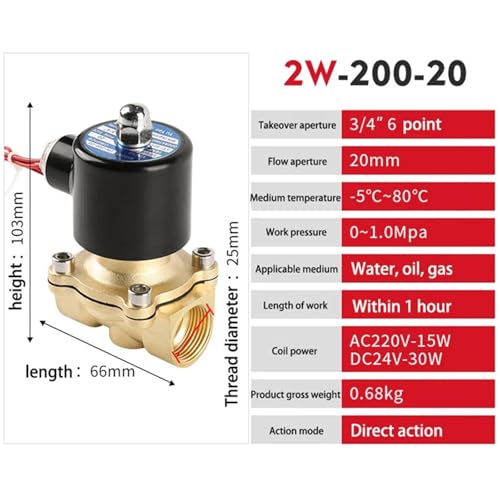 Válvula solenoide de latón de 3/4 de pulgada 110V normalmente cerrada de 2 vías 7