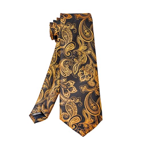 Image of 5PCS Tie and Pocket Square for Men, Silk Necktie and Handkerchief Cufflinks with Gold Ring and Lapel Pin Set