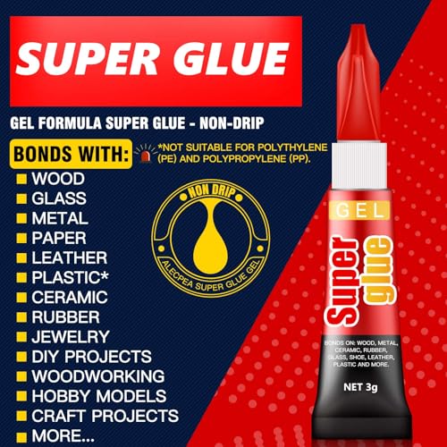 Image of 3 Gram (Pack of 24) Single use Super Glue Gel, Super Fast, Thick & Strong Adhesive Superglue, Cyanoacrylate Glue for Hard Plastics, DIY Craft, Ceramics, Frame, Leather, Metal Etc