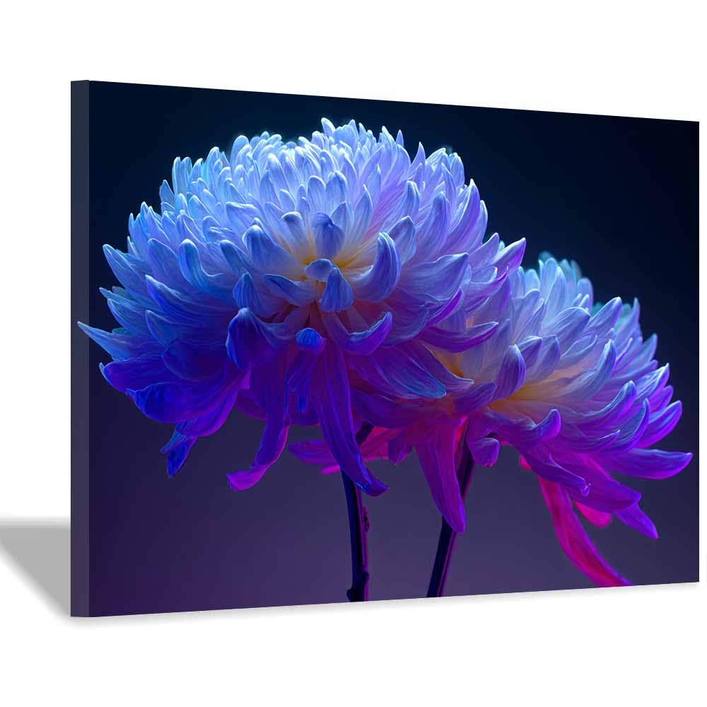 ZAMAEIU Landscape Canvas Painting Dense-petalled blossoms Wall Decor, Modern Artwork, For Bedroom Living Room Bathroom Home Office Room Decorations(blue)-60x90cm Framed