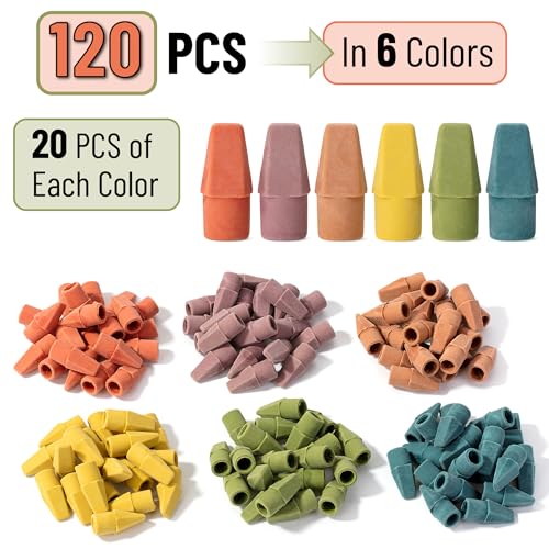 Image of Mr. Pen- Pencil Top Erasers, 120 Pack, Folk Festival Colors | Latex-Free & No Smudge Pencil Eraser Tops