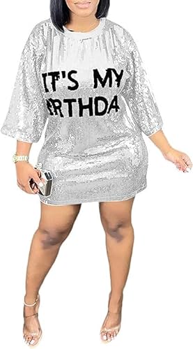 Yameay Its My Birthday Sequin Shirt Plus Size Party Dress