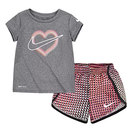 Image of Nike Little Girls' Dri-FIT Pixel T-Shirt and Shorts 2 Piece Set (Black(26H451-023) /Pink, 24 Months)