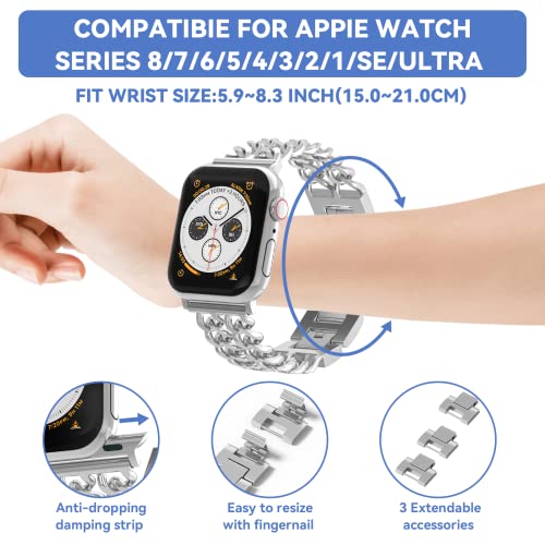 Image of Gold Watch Bands for Women Compatible with Apple Watch Band 38mm 40mm 41mm 42mm 44mm 45mm 46mm 49mm Adjustable Metal Band Cowboy Steel Chain Bracelet for iWatch Series1 /2 /3 /4 /5 /6 /7 /8 /9 /10 /11 /SE