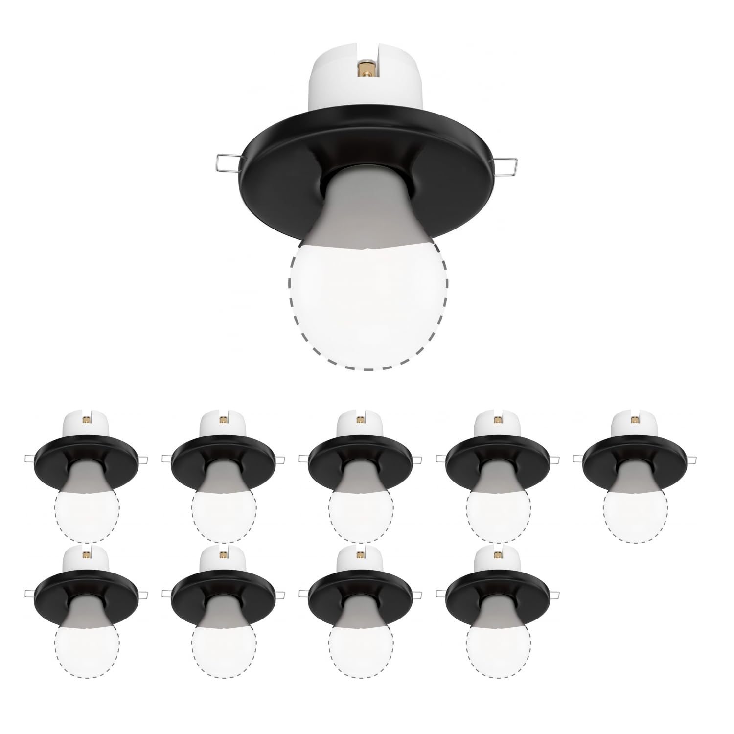 ledscom.de 10x plafonnier encastré TELA, porcelaine, noir brillant, rond, 99mm Ø, 1x E27 max. 60W