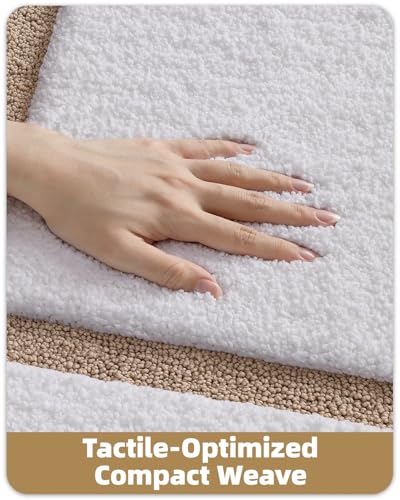 Image of Color&Geometry Extra Soft Absorbent Microfiber Bath Rugs, Non-Slip Bathroom mat, Small Washable Plush Bath Mats for Bathroom, Shower, Tub, Laundry, 17x30, White and Khaki
