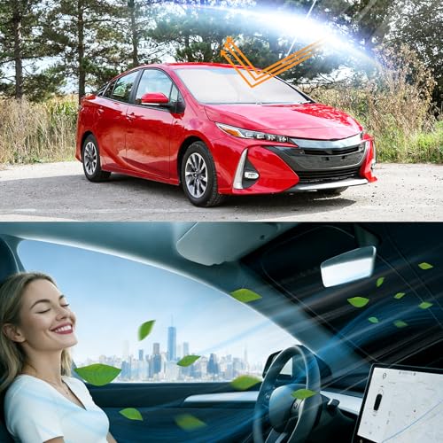 Image of Windshield Sun Shade for 2016-2022 Prius Hatchback Toyota | Foldable, Full covered for windshield, Block UV Rays, Heat Reduction, Easy to install, Keeps Car Cooler