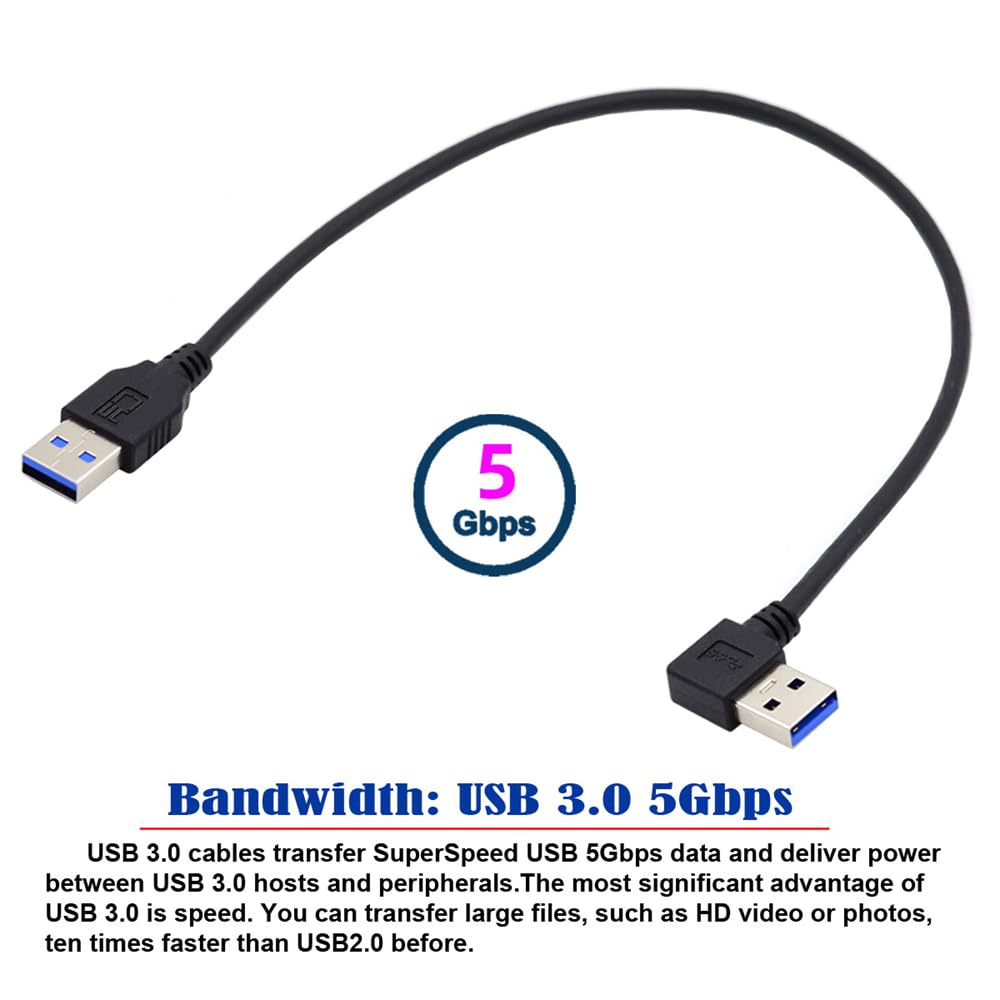 Cablecc Cavo USB 3.0 Angolato 90° Sinistro – Tipo A Maschio A Maschio, 40 Cm, 5 Gbps – Per Dispositivi Con Spazio Ridotto