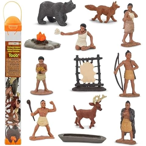 Safari Ltd. Powhatan Indians TOOB - 12 Figurines: Camp Fire, Canoe, Deer Hide, Warriors, Pocahontas, Chief Whunsoncock, & More - Educational Toy Figures For Boys, Girls & Kids Ages 3+ Cover