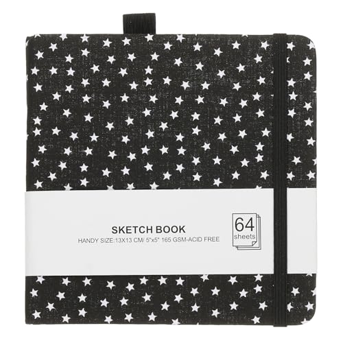 PATIKIL 5.1x5.1 Watercolor Sketchbook, 64 Sheet 165GSM/112lb Watercolor Paper Sketchbooks Acid Free Watercolor Journal Hardcover Artists Paper Pads with Pen Holder, Black Star