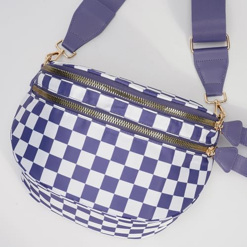 Image of Lushandy Bum Bag Women's Checkered Crossbody Bag Nylon Cross Body Bags Plaid Mom Everyday Purse for Travel