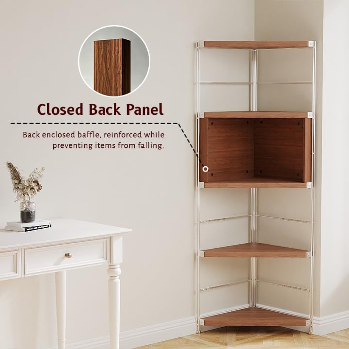 Image of 5-Tier Industrial Bookshelf, Wood and Metal Shelf Unit, Storage Bookcase