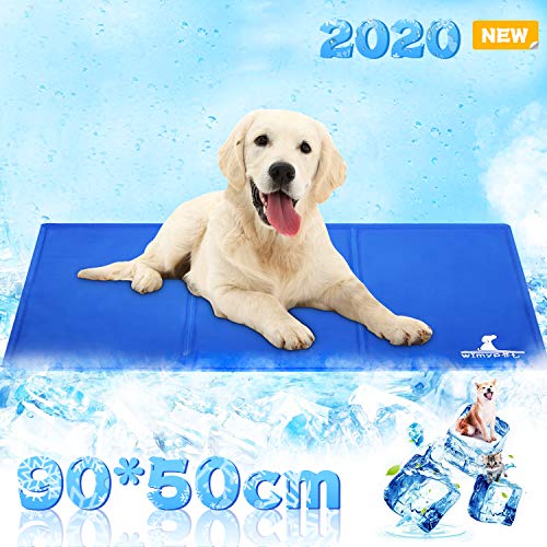 Wimypet Tapis rafraîchissant pour Chien, Grand Tapis rafraîchissant pour Animaux de Compagnie en été Chaud, Gel Non Toxique activé par Pression Oxford+PVC d'epaisseur, Bleu 90x50CM