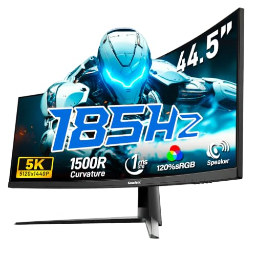 Image of Gawfolk 44.5 Inch Curved Gaming Monitor 185Hz Dual QHD PC Screen 5120x1440 | 1500R VA, 350cd /m, FreeSync, HDMI2.1 /DP1.4, PBP /PIP, Wall-Mountable, Ideal For Sim Racing, Trading, Editing & Gaming