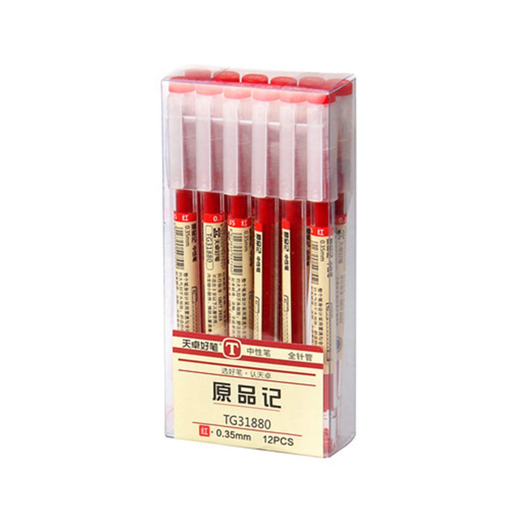 Jisomin 12Pcs 0.35 mm Red Gel Ink Pens, Extra-Fine Ballpoint Pen, for Office School Supply (Red)