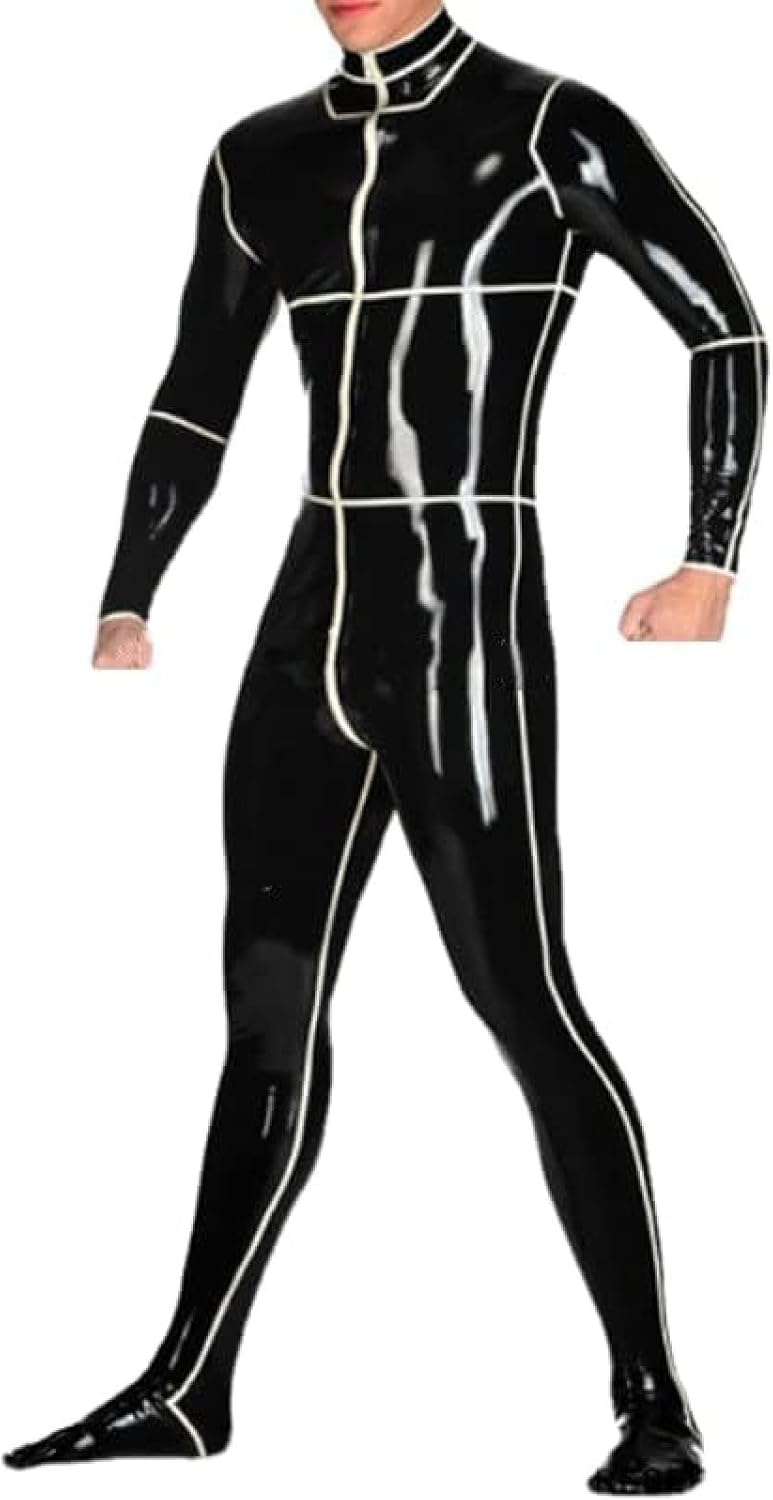 Black Sexy Latex Catsuit with Cutting Glove Feet Socks Rubber Bodysuit Overall Body Suit,Custom Color,S