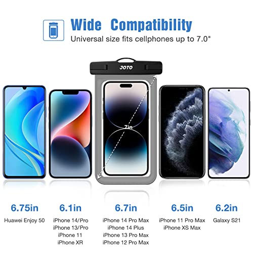 Joto Universal Waterproof Phone Pouch Cellphone Dry Bag Case For Iphone 14 13 12 11 Pro Max Mini Xs Xr X 8 7 6S Plus Se, Galaxy S21 S20 S10 Plus Note 10+ 9, Pixel 4 Xl Up To 7"-Grey #TOP3