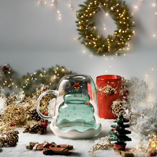 ecooe Doppelwandige Süße Weihnachtsbaum Latte Macchiato Gläser 270ml Kaffeetasse Weihnachten Becher mit Weihnachtsbaum Teesieb Teegläser… – Ansicht 4
