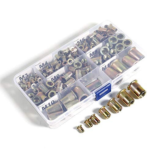 170Pcs Carbon Steel Metric Rivet Nuts M3 M4 M5 M6 M8 M10 M12 Threaded Rivet Insert Nutsert Rivnuts Kit #TOP7