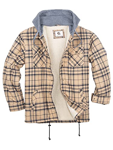 Image of COEVALS CLUB Men's Flannel Fleece Sherpa Quilted Lined Plaid Snap Work Shirt Jacket /Hooded
