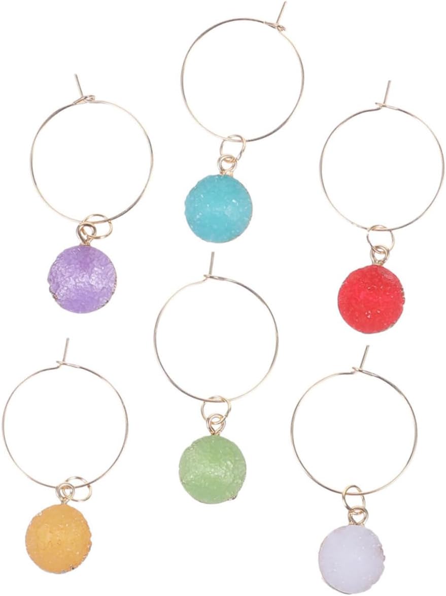 Cabilock 3sets Colorful Crystal Wine Cup Markers Hanging Charms for Wine Decoration Drink Identifiers for Parties and Gatherings Vibrant and Functional 6pcs*3