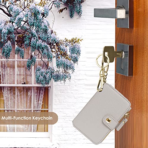 Image of Keychain wallet with ID Window，Credit Card Holder Leather, Zipper Card Case for Women, Beige, Travel Wallet