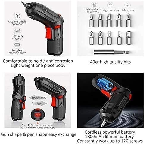 Image of 47 in 1 Cordless Electric Screwdriver Drill Set | USB Rechargeable Mini Power Drill Driver Kit | LED Portable Screw Gun Machine with Bits for Home Improvement, DIY, House & Office Use