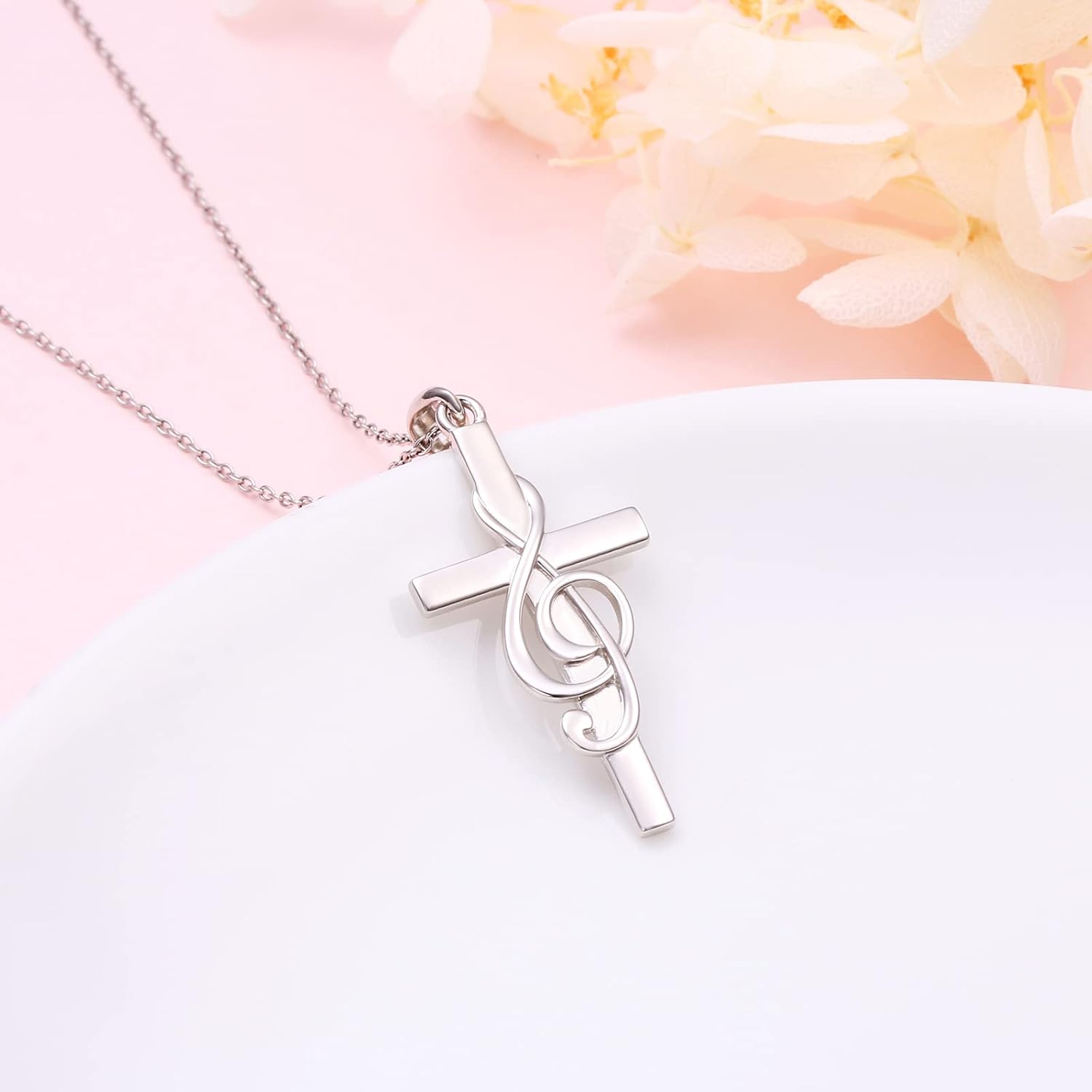 DAOCHONG S925 Sterling Silver Cross Pendant Necklace for Women Men Note Music Flower Panda Pentacle Jewelry - Image 4