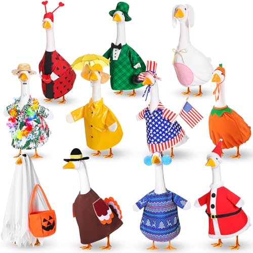 Silicherry 11 Set Holiday Porch Goose Outfits All Seasons Goose Clothes Umbrella Easter Statue Costume for Patio Lawn Outdoor(17 Boy Style)