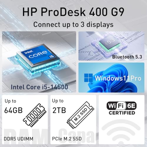 Image of HP ProDesk 400 Intel i5-14500 Business SFF Desktop, 16GB DDR5 + 512GB SSD | Wi-Fi 6E, Bluetooth , Connect up to 3 displays, Wired Keyboard, Wired Mouse, RJ-45, HDMI, Win 11 Pro