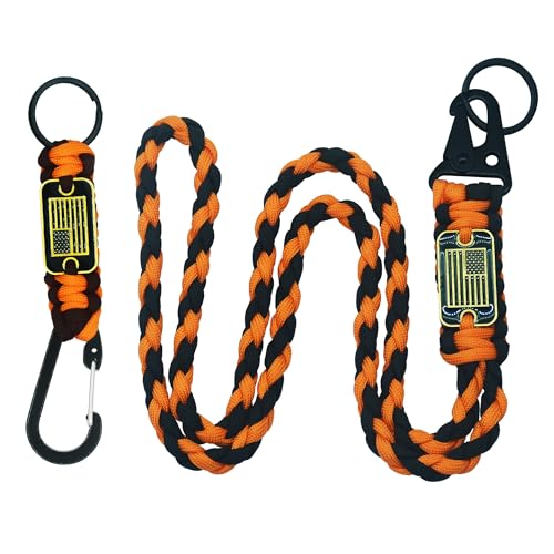PokShow 2Pcs Heavy Duty Orange-Black Paracord Keychain Lanyard Set,Included Paracord
