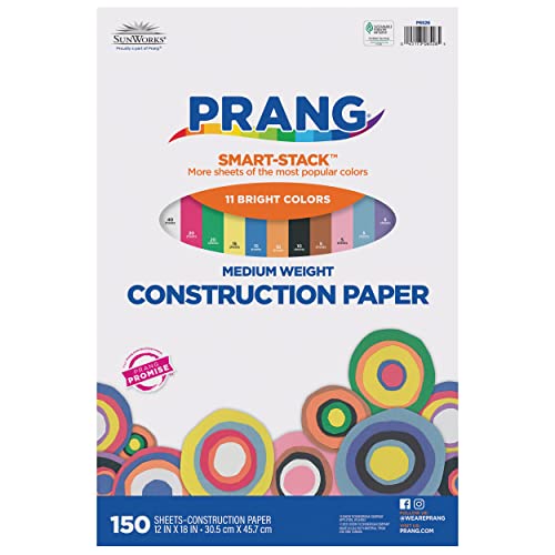 Prang (Formerly SunWorks) Smart-Stack Construction Paper, 11 Assorted Colors, 12" x 18", 150 Sheets by Prang - Used condition - US$13.84