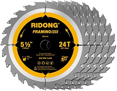 RIDONG 5-1/2 Inch 24 Tooth ATB Framing Circular Saw Blade, Cordless Trim Saw Blade with 5/8-Inch Arbor(5 Packs)