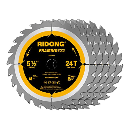 Ridong 5-1/2 Inch 24 Tooth Atb Framing Circular Saw Blade, Cordless Trim Saw Blade With 5/8-Inch Arbor(5 Packs) #TOP2