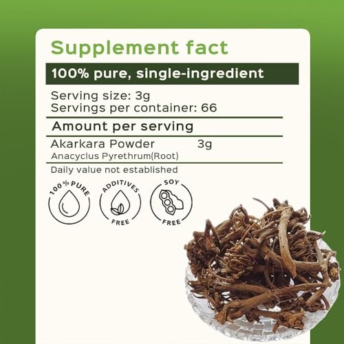 Image of bixa BOTANICAL Pellitory Root Powder, Anacyclus Pyrethrum, 200 GMS, 7 Oz | Ayurvedic Herbal Supplement, Akarkara Powder, Gluten Free, Non GMO, Steam Treated, Vegan, Natural Root Powder, Pack of 1
