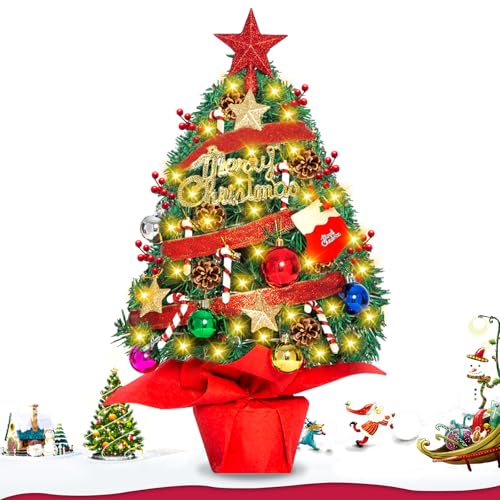 AQXONG 55CM Mini Árbol de Navidad, Mini árbol de Navidad Luminoso, Árbol de Navidad Artificial, Pequeño árbol de Navidad de Escritorio, Decoración de Mesa Navideña para el Hogar, Fiesta, Navidad