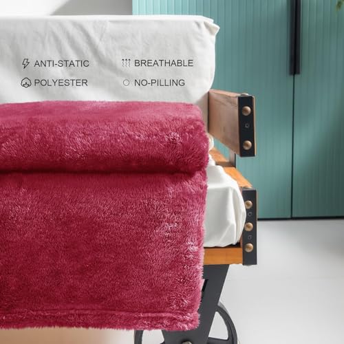 Image of Exclusivo Mezcla Plush Fuzzy Fleece Throw Blanket Extra Large, Super Soft, Fluffy and Warm Blankets for Couch, Bed, All Season (Deep Red, 50x70 inches)