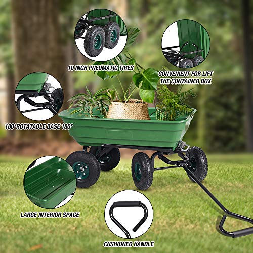 Dc Diclasse Utility Garden Dump Wagon Cart,550 Lbs Capacity Heavy Duty Lawn Trolley Yard Wheelbarrow Carrier With Sturdy Steel Frame For Outdoor Camping Picnic Riding Yard,Green #TOP2