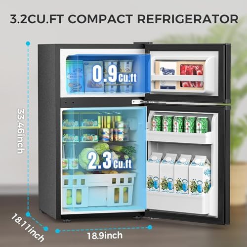 Image of COWSAR Mini Fridge with Freezer, 3.2 Cu.Ft Mini Refrigerator, 2-Door Small Refrigerator for Bedroom, Energy-efficient Compact Fridge for Dorm, Office, Apartment - Food & Drink Storage