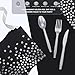 LTplazhi 140PCS Black and Silver Party Supplies - Dinner Plate, Dessert Plate, Napkin, Cup, Forks, Knives, Spoons - Biodegradable