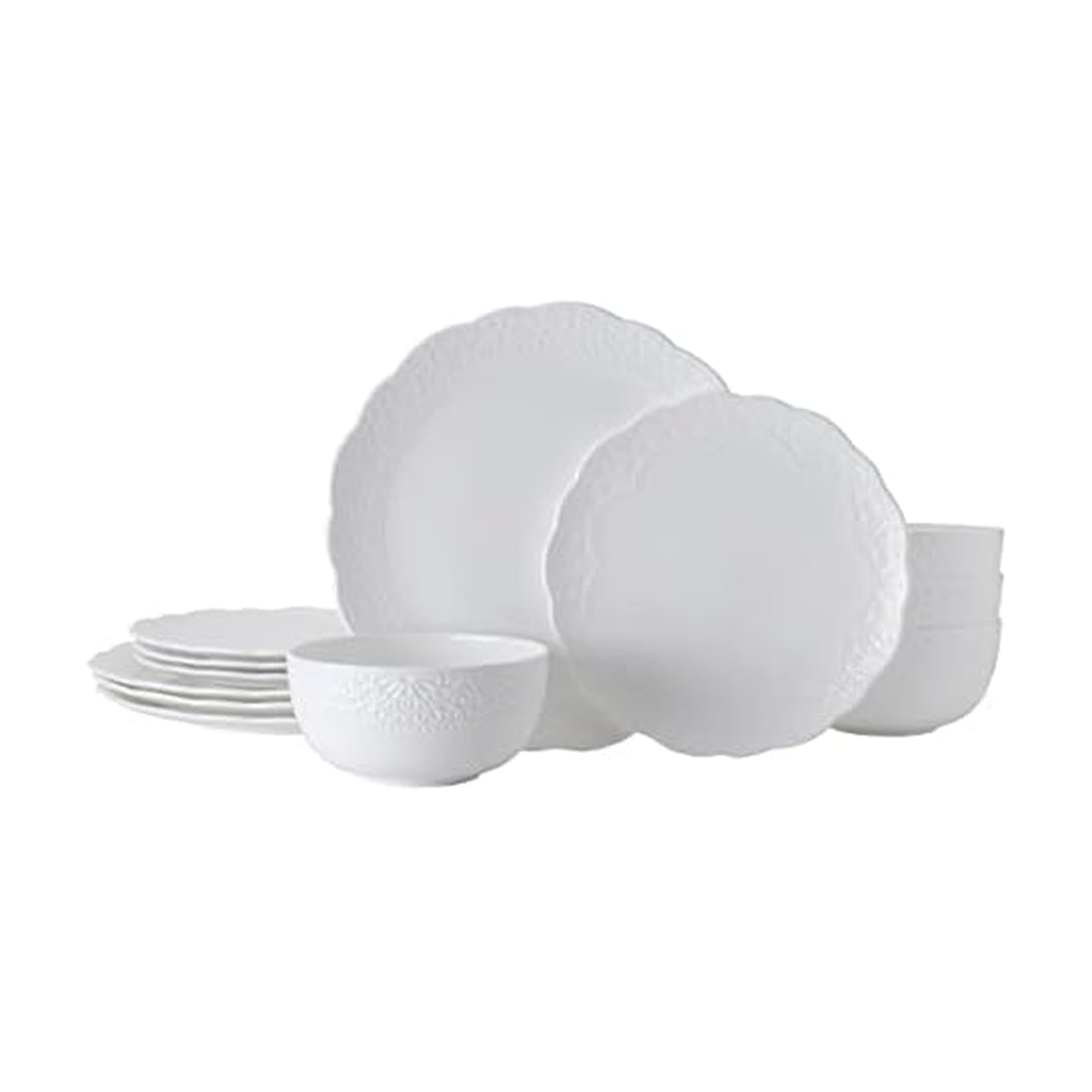 Mikasa Abigail Bone China Lightweight Chip Resistant 12 Piece Dinnerware Set, Service for 4, White