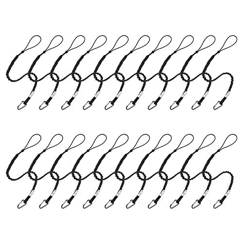Image of Tool Lanyards, 20 Pack Safety Tool Leash, Retractable Bungee Cord with Aluminum Lock Carabiner and Adjustable Loop End, Maximum Weight Limit 13.6KG / 30lb, Fall Restraint with Shock Cord Stopper